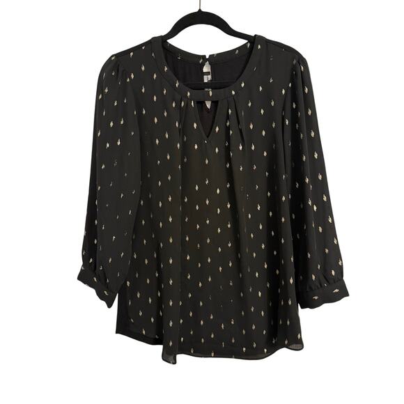 Fortune Ivy Women's Med Whimsigoth Gold Dot 3/4 Sleeve Bouse Glam Occasion - Picture 1 of 12